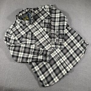 Anchorage Expedition Brand Mens Large Flannel Button Up Shirt Black Plaid Button